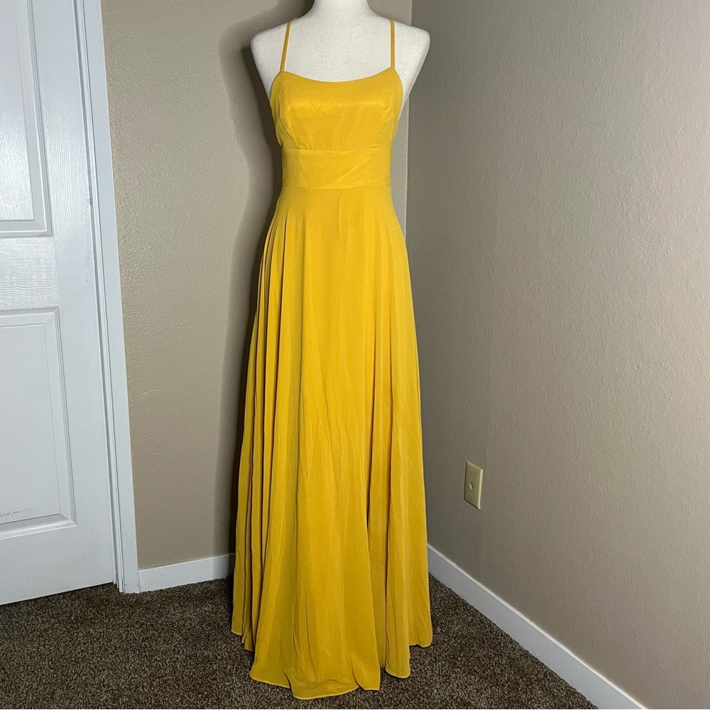 Lulus Dreamy Romance Mustard Yellow
Backless Maxi Dress, XSmall──★